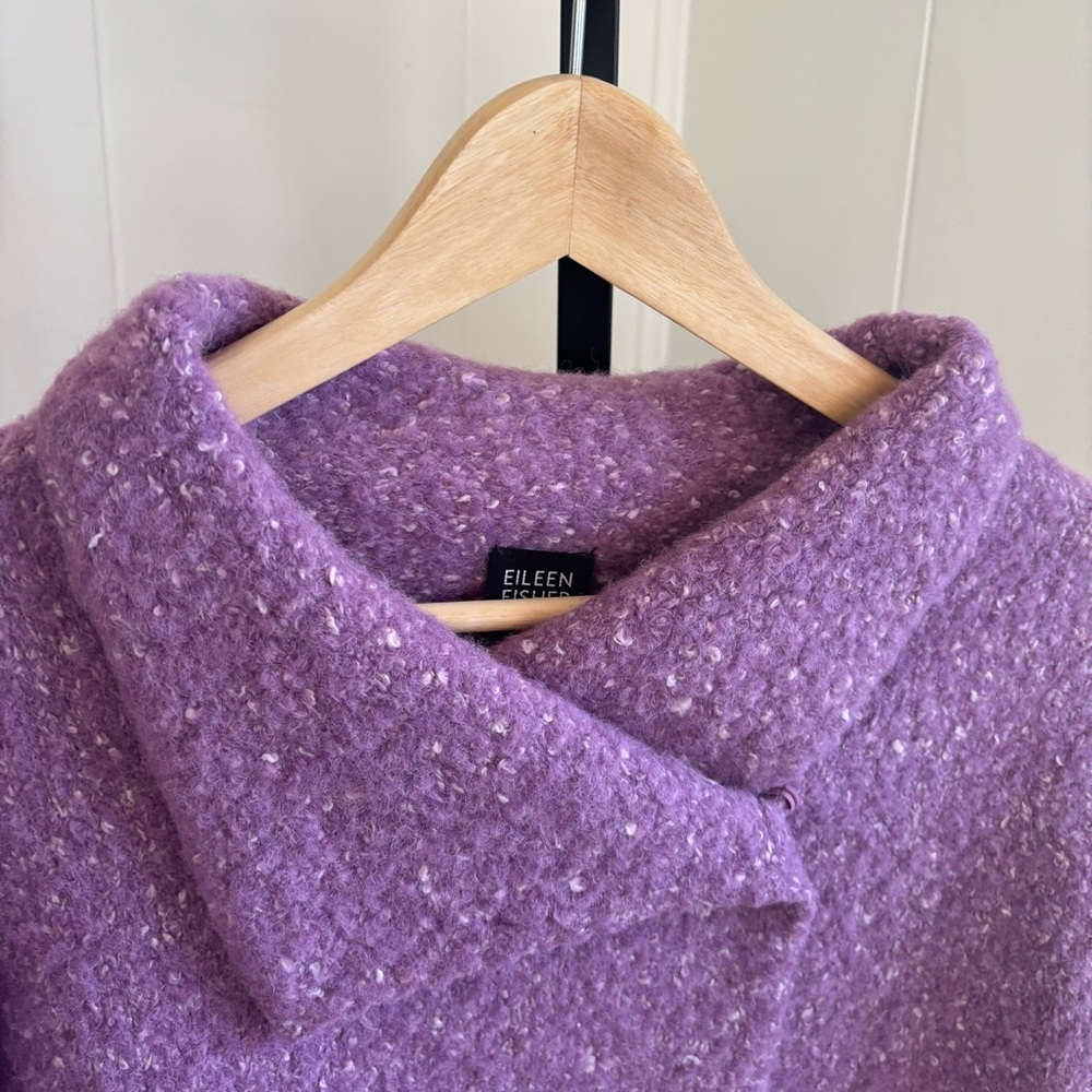 Eileen Fisher Women Medium Alpaca Wool Blend Chunky Knit  Sweater Jacket Purple